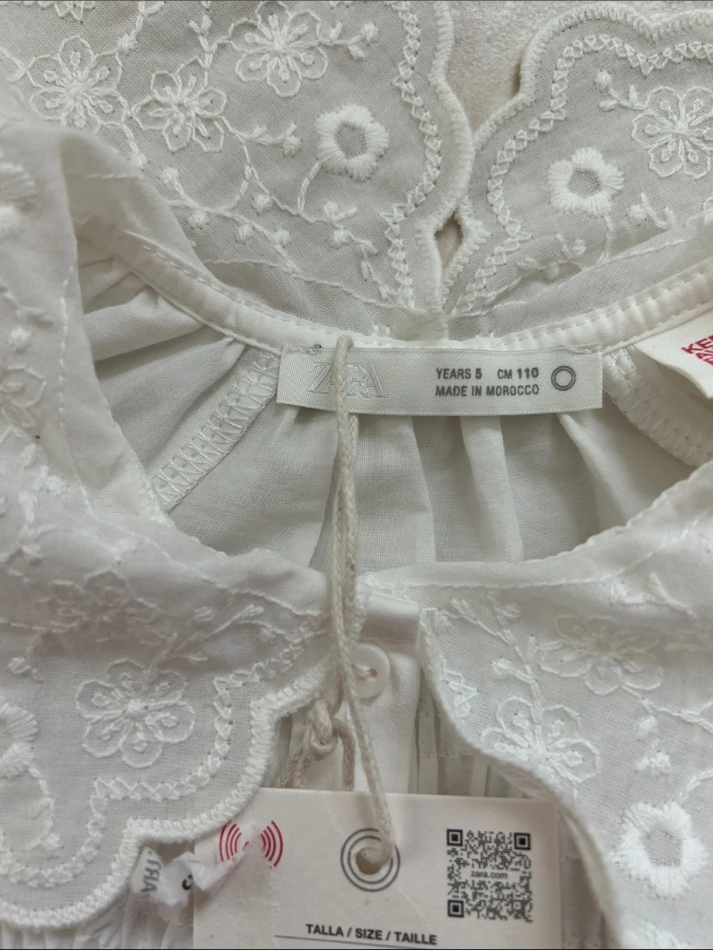 Zara White Embroidered Cotton Peter Pan Collar Blouse